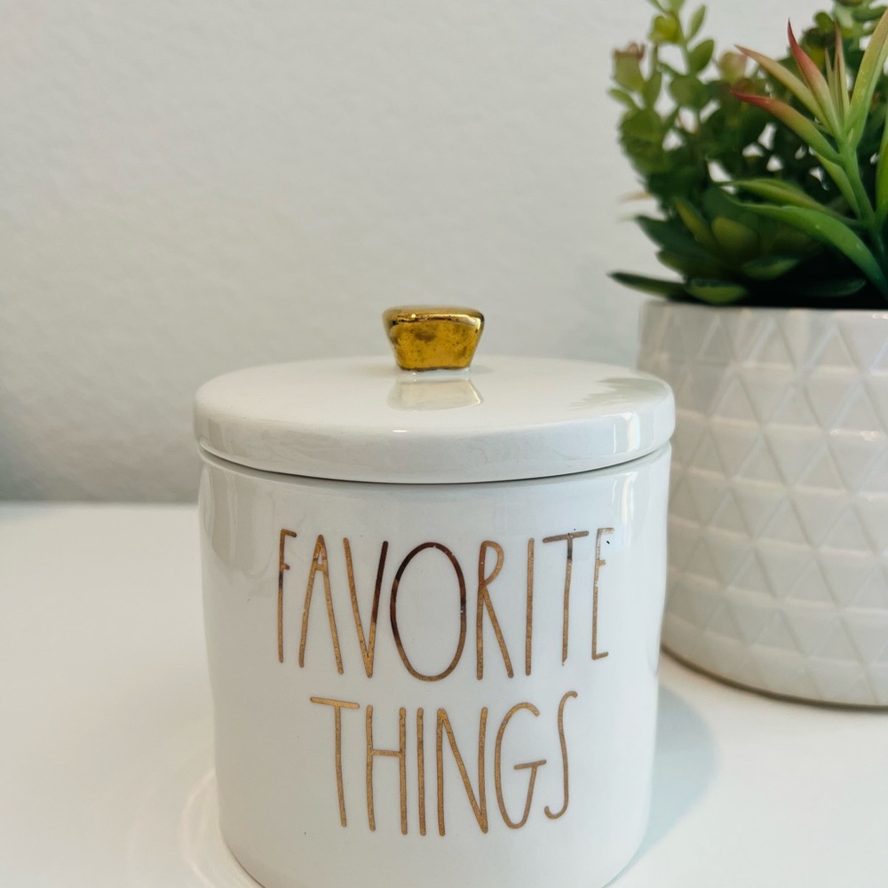 Rae Dunn White Ceramic Jar with Gold Accents